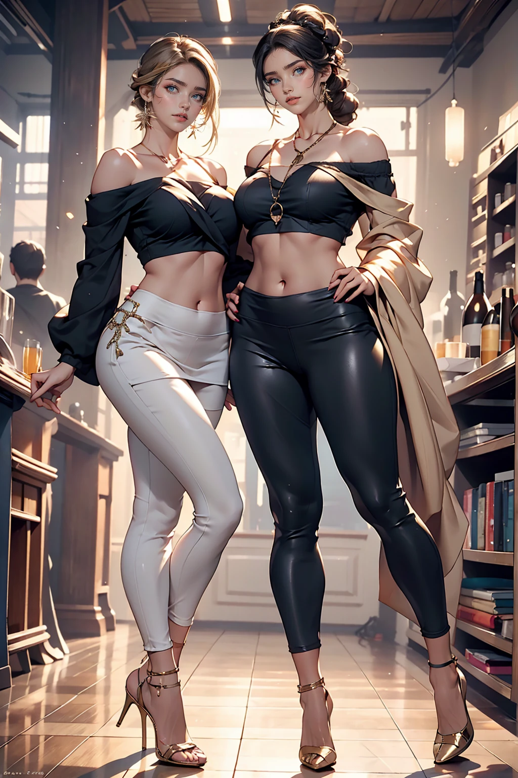 milf, 2 girls, big breasts, giant breasts, huge round fake breast, mature woman, with ((( huge fake breasts:14.7 ))) heavy breasts, short hair, silver hair, light skinned woman, purple shirt, thick shirt, violet scarf, orange eyes, Big, curvy waist , breasts resting on the arms, arms under the breasts, edges of the bra on the dress, cleavage, in the city park, full breasts, breasts larger than the head, mature face, curvy woman, thick thighs, voluptuous woman , Full length high waist jeans, thick jeans, Ripped pants, delicate gloves, Bra strap appears, soft breasts, breasts are pressed against each other, female focus, mom's breasts, mom, mother and daughter, good pink , dyed hair, many hairstyles, being a, pantyhose with hanging panties, looking at each other, with his mouth kissing one of the breasts