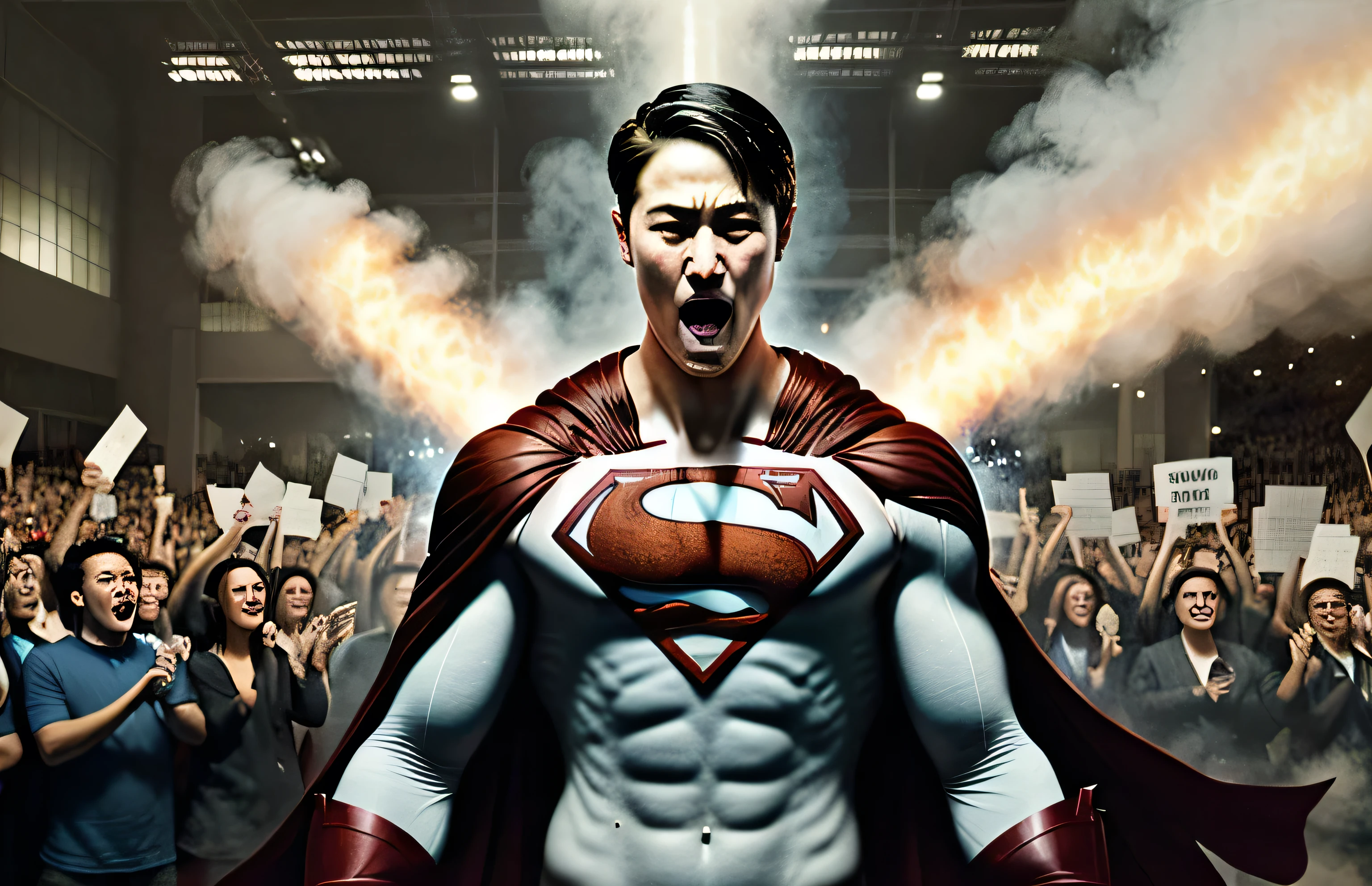 supporter、Believer、Revolutionary、Leaders with a Useful Competitive Advantage、leadership、Best Employee、Many businessmen cheering on a tall, caped superhero