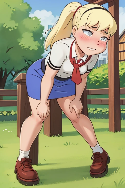 garden　Horizontal bar　blush　Embarrassing　Backwards movement　During the upturn　Horizontal barにぶら下がっている　Her skirt is flipped up　I can see her underwear