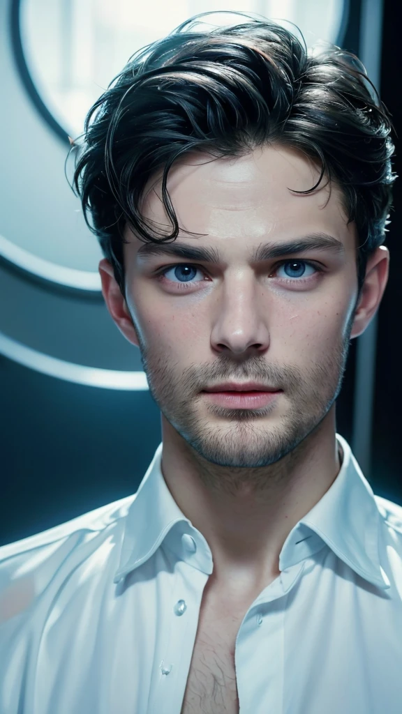 Jamie dornan, masterpiece, best quality, Ultra-fine images, Perfect facial features, Surrealism, Damaged close-up, Porcelain face cracked, empty sound expression, shattered glass, Porcelain fragments, masterpiece, best quality, Ultra-fine images, Perfect facial features, Surrealism, Damaged close-up, Porcelain face cracked, empty sound expression, shattered glass, Porcelain fragments,