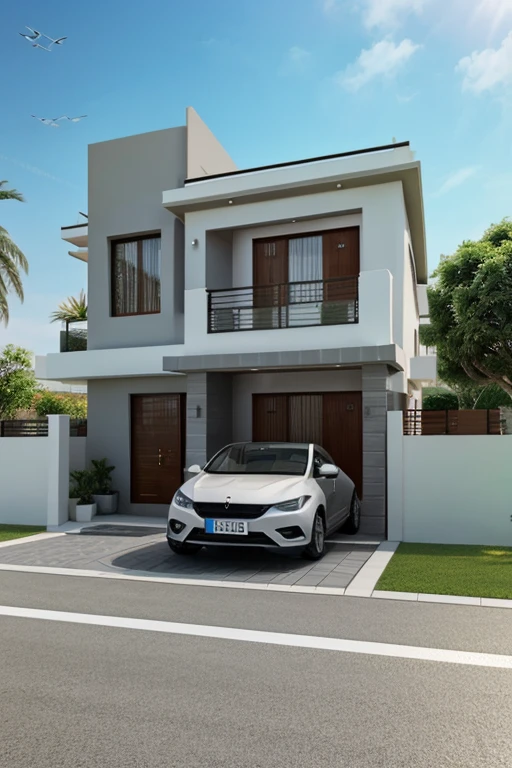 Modern house, 5m facade, car, oriental style