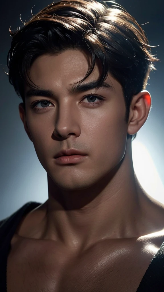 high quality,8k,best quality,ultra-detailed,photorealistic,photo-realistic,hyperrealistic,extremely detailed face and skin,extremely detailed eyes,beautiful detailed eyes,beautiful detailed lips,extremely detailed facial features,perfect skin,flawless skin,pores,sharp focus,studio lighting,dramatic lighting,chiaroscuro lighting,cinematic lighting,cinematic mood,moody lighting,atmospheric lighting,warm lighting,high contrast,dramatic lighting,striking pose,intense expression,intense gaze,intense eyes,serious expression,serious face,masculine face,sharp jawline,flawless skin,pores,stubble,rugged,magazine cover,male model,handsome,model,jungkook