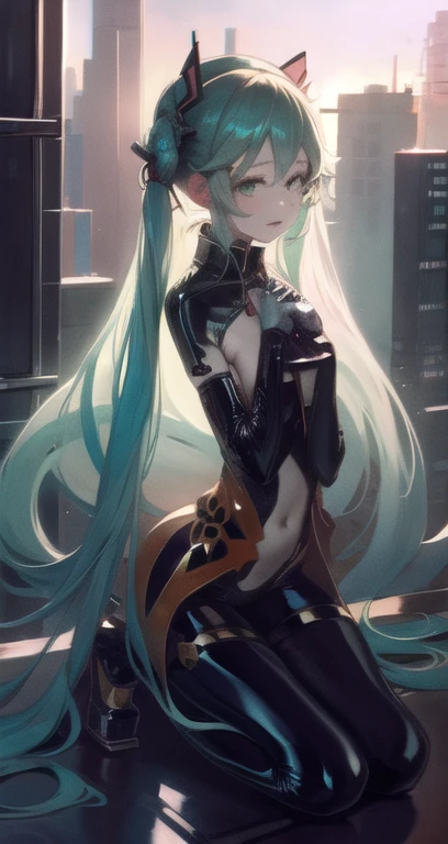 Hatsune Miku,  Costume prayer, continue,One girl, alone,Green Eyes, chest, large chest, Cityscape,  