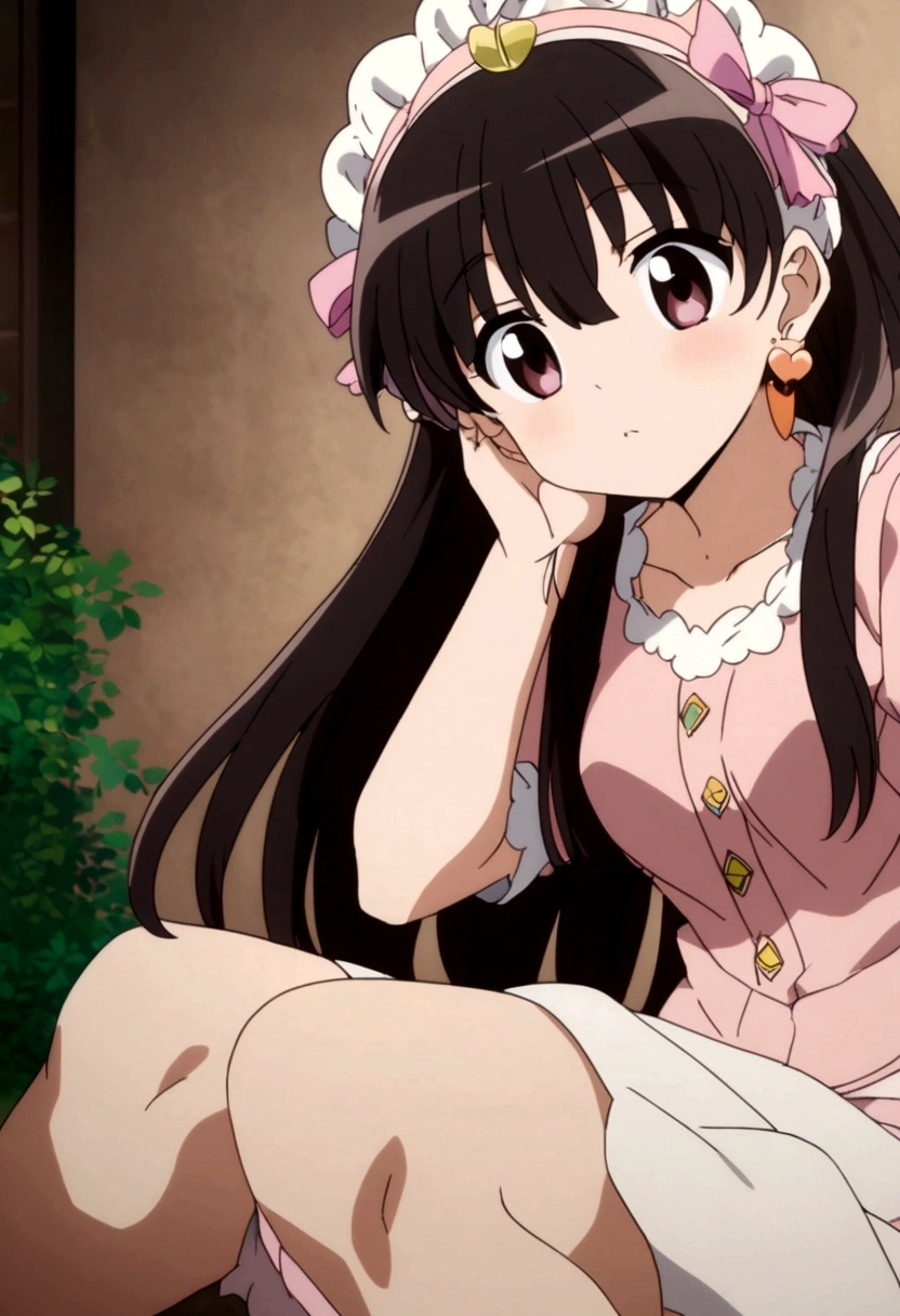 anime girl sitting on the ground with her legs crossed, the anime girl is crouching, beautiful anime girl squatting, anime visual of a cute girl, cute anime girl, small girl, anime moe artstyle, (anime girl), young anime girl, an anime girl, anime best girl, ecchi anime style, iwakura lain, yuruyuri