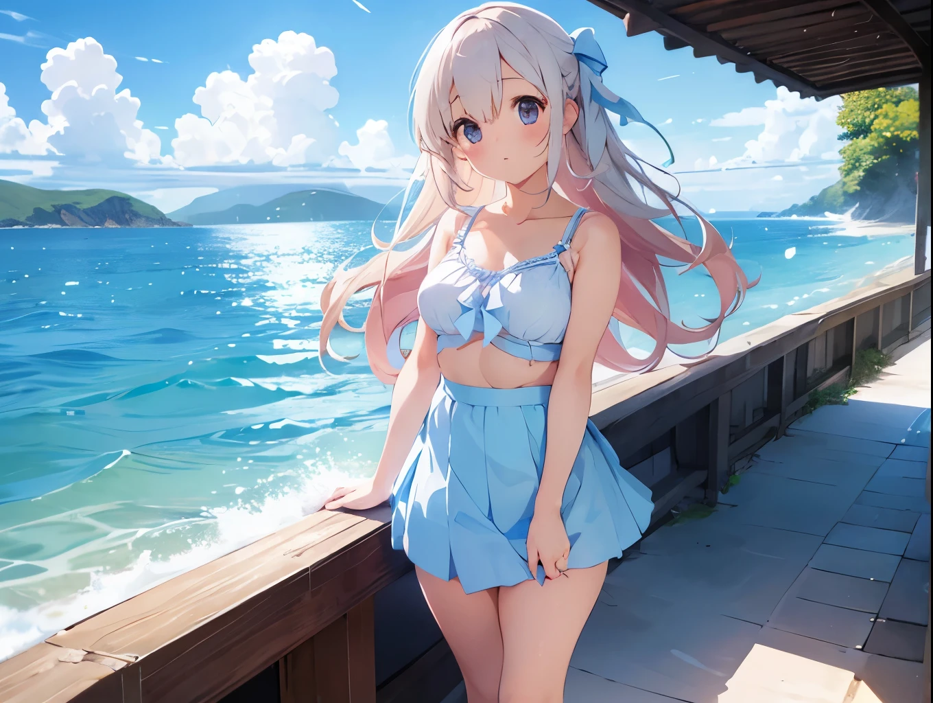A bra clinging to a white dress shirt、Her light blue skirt flutters in the wind, revealing her underwear.、Four sisters in cute underwear and cute bras、Cute white bra with ribbon、White and light blue checked bra、Cute orange bra、White underwear with cute ribbon、White and light blue striped pants、Cute orange underwear、Sandy beach, calm and clear sea and blue sky、barefoot、Big Breasts、A bra clinging to a white dress shirt、Her light blue skirt flutters in the wind, revealing her underwear.