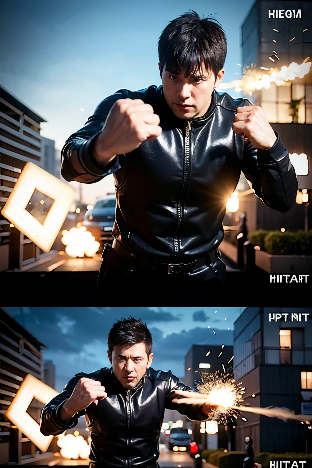 /imagine prompt: Realistic, personality: Explosions lighting up the screen, intense fistfights, and heart-pounding chase scenes unfolding in rapid succession. The action-packed sequence immerses the audience in the high-stakes world of the father's quest. Unreal engine, hyper real --q 2 --v 5.2 --ar 16:9