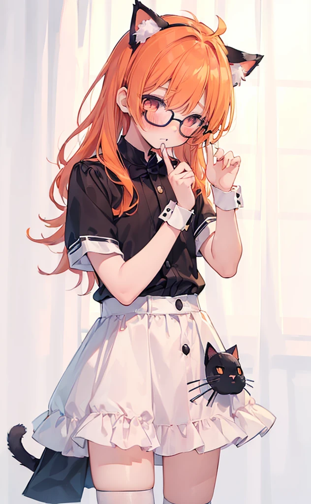 (((Boy with cat ears))), 8k, ((best quality)), 7 yease old, very cute, orange hair, (((very blush))), Wear glasses, 