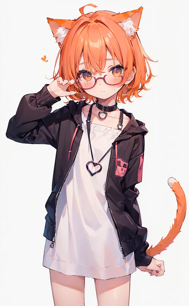 (((Boy with cat ears))), 8k, ((best quality)), 7 yease old, very cute, orange hair, (((very blush))), Wear glasses,