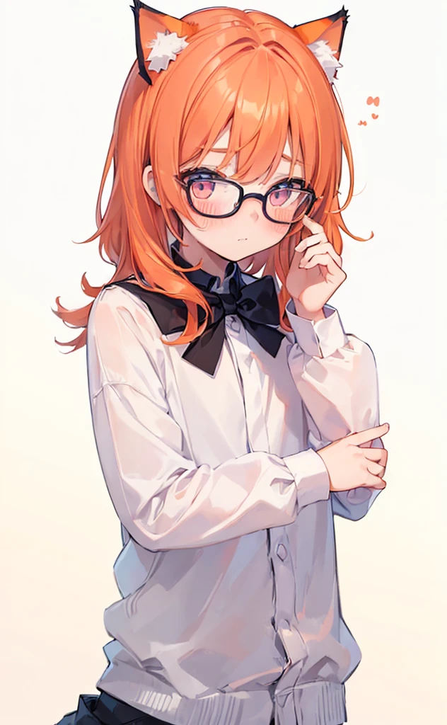 (((Boy with cat ears))), 8k, ((best quality)), 7 yease old, very cute, orange hair, (((very blush))), Wear glasses,