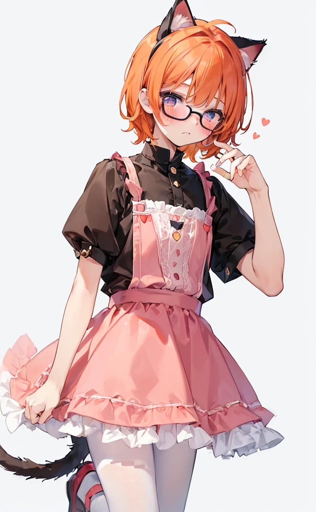 (((Boy with cat ears))), 8k, ((best quality)), 7 yease old, very cute, orange hair, (((very blush))), Wear glasses, 