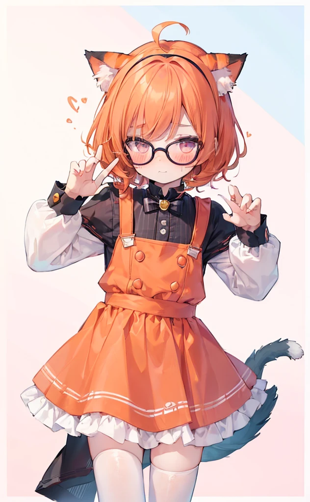 (((Boy with cat ears))), 8k, ((best quality)), 7 yease old, very cute, orange hair, (((very blush))), Wear glasses,