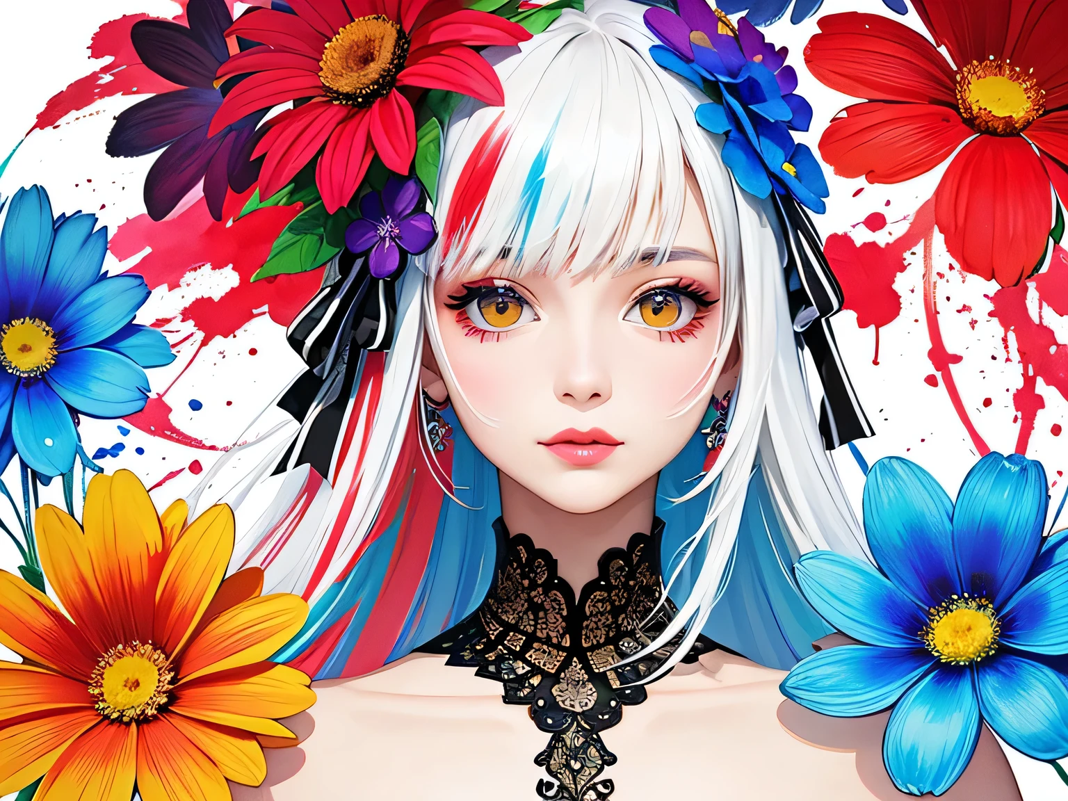 Black Star Red and White Style、(((stylish fashion))), 8K Quality、Intense watercolor, Detailed watercolor art, Watercolor splash, Surreal, avant-garde pop art, Beautiful and expressive paintings, Beautiful artwork illustration, Very colorful tones, wonderful, Cool beauty, highest quality、Official Art, Vector art, Stylish design, (((The most beautiful girl))), Lips in Love, (((highest quality))), HDR, ((detailed)), (((Doodle Art)), ((masterpiece)), ((Super detailed)), (((Colorful flowers))),(((Stylish))), Harbor View Hill