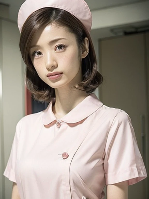 1 girl,(Wearing white nurse clothes:1.2),(RAW Photos, highest quality), (Realistic, photo-Realistic:1.4), masterpiece, Very delicate and beautiful, Very detailed, 2k wallpaper, wonderful, finely, Very detailed CG unity 8k wallpaper, Very detailed, High resolution, Soft Light, Beautiful detailed girl, Very detailed eyes and face, Beautiful and detailed nose, finely beautiful eyes, nurse, Perfect Anatomy, Black Hair, Upstyle, nurse uniform, ((nurse cap)), Long skirt, nurse, White costume, thin, hospital, clear, White Uniform, hospital room, Neck auscultation,(uetoaya)