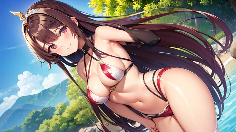 nsfw, 1 garota, official anime art illustration, tiara com joias douradas, longos dreadlocks pretos e vermelhos, olhos vermelhos, ( haitiana alta e gordinha de pele escura dentro do corredor da padaria do supermercado), Seios pequenos, top curto vermelho detalhado e transparente, shorts jeans curto rasgado e apertado, coxas grossas, brincando com cabelo, wink and smile expression, perfeitamente fotorrealista, Incrivelmente detalhado, 8K, UHD, Obra de arte, melhor qualidade, ultra detalhado, intricado,