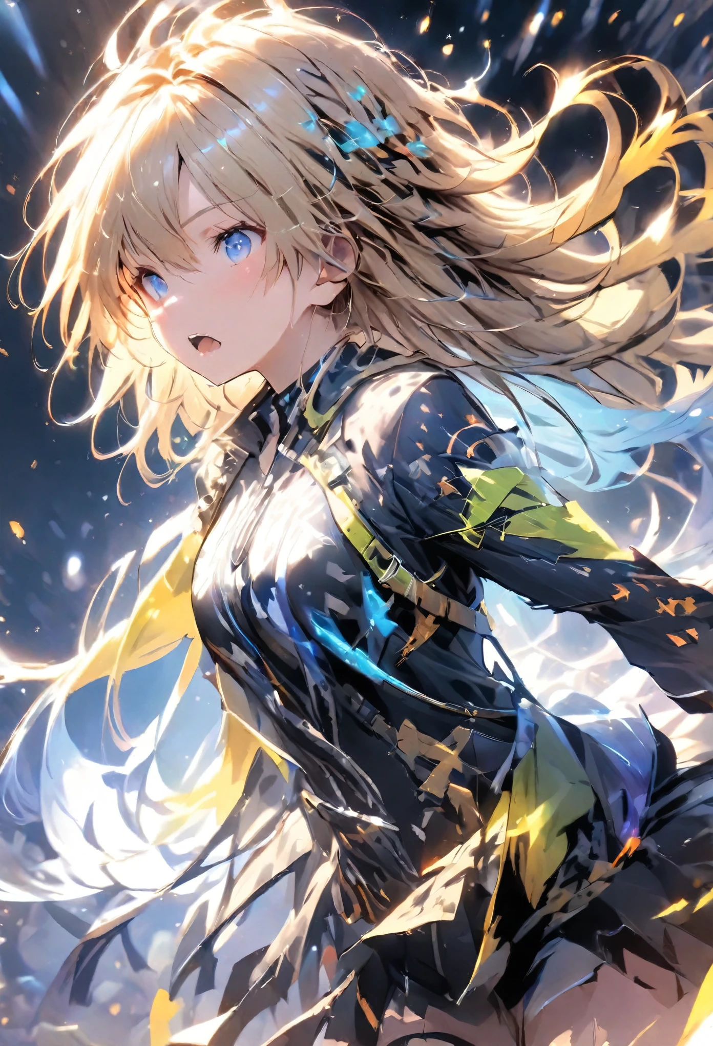 Gal, Blonde, Background yellow, Dynamic Angle