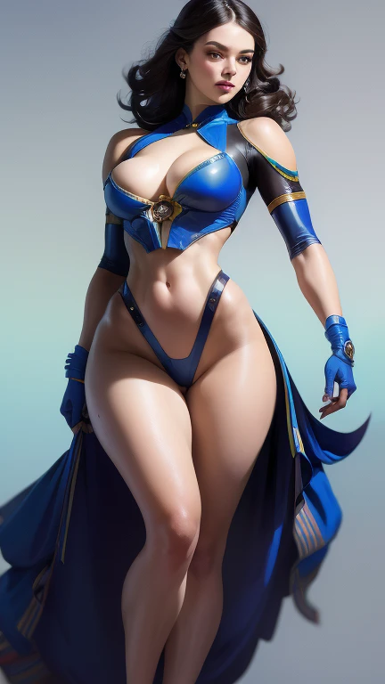 Magnificent artificial intelligence, Beautiful woman with robotic body, hiper-realista, cinematic angle, blue neon blurred background, circuitos aparentes,  vibrante, detalhado, zbrush, comic illustration, trends on Artstation. por Peter Mohrbacher, por wlop, por Ruan Jia, por Alphonse Mucha, por Dmitry Prozorov, por Norman Rockwell,