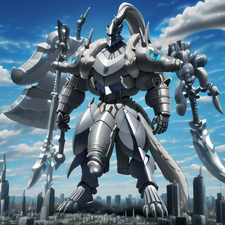 (masterpiece. official art. 8k. best quality. detailed full body. full body.)

(situation 1 : dominating Platinum_Dragon_Lord_Armor. Platinum_Dragon_Lord_Armor is over 1000 meters long. focus GIANT mechanical Muscular Platinum_Dragon_Lord_Armor is trampling the city. Looking down. macro. stomp. Low-angle perspective. emphasizing the immense size.)

(situation 2 :smoke and flames rising from the destruction in the city)

(Additional details 1: wearing a full-face helmet. high-tech bio-mecha armor. real texture material. whole body shines like metal. Wearing cyberpunk mecha. emphasizes the muscles. suit fully made of metal. intricate armor. Robotic suit. suit fully made of metal. cyborg. Powered exoskeleton with the same design as Platinum_Dragon_Lord_Armor).

(Additional details 3: Spread wings. It has wings. have big wings. The claws are sharp. Sharp teeth. 5 toes.).

(Additional details 4: SILVER color hyper penis. hyper SILVER penis. big penis)

(Additional details 5: melee weapon, weapon, armor, plate armor, sword, floating weapon, anthro, knight, clothing, helmet, detailed background, white fur, claws,)