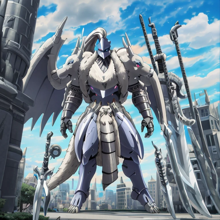 (masterpiece. official art. 8k. best quality. detailed full body. full body.)

(situation 1 : dominating Platinum_Dragon_Lord_Armor. Platinum_Dragon_Lord_Armor is over 1000 meters long. Platinum_Dragon_Lord_Armor is trampling the city. Looking down. macro. stomp. Low-angle perspective. emphasizing the immense size.)

(situation 2 :smoke and flames rising from the destruction in the city)

(Additional details 1: wearing a full-face helmet. high-tech bio-mecha armor. real texture material. whole body shines like metal. Wearing cyberpunk mecha. emphasizes the muscles. suit fully made of metal. intricate armor. Robotic suit. suit fully made of metal. cyborg. Powered exoskeleton with the same design as Platinum_Dragon_Lord_Armor).

(Additional details 3: Spread wings. It has wings. have big wings. The claws are sharp. Sharp teeth. 5 toes.).

(Additional details 4: SILVER color hyper penis. hyper SILVER penis. big penis)

(Additional details 5: melee weapon, weapon, armor, plate armor, sword, floating weapon, anthro, knight, clothing, helmet, detailed background, white fur, claws,)