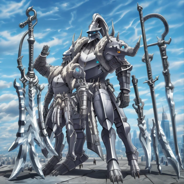 (masterpiece. official art. 8k. best quality. detailed full body. full body.)

(situation 1 : dominating Platinum_Dragon_Lord_Armor. Platinum_Dragon_Lord_Armor is over 1000 meters long. Platinum_Dragon_Lord_Armor is trampling the city. Looking down. macro. stomp. Low-angle perspective. emphasizing the immense size.)

(situation 2 :smoke and flames rising from the destruction in the city)

(Additional details 1: wearing a full-face helmet. high-tech bio-mecha armor. real texture material. whole body shines like metal. Wearing cyberpunk mecha. emphasizes the muscles. suit fully made of metal. intricate armor. Robotic suit. suit fully made of metal. cyborg. Powered exoskeleton with the same design as Platinum_Dragon_Lord_Armor).

(Additional details 3: Spread wings. It has wings. have big wings. The claws are sharp. Sharp teeth. 5 toes.).

(Additional details 4: SILVER color hyper penis. hyper SILVER penis. big penis)

(Additional details 5: melee weapon, weapon, armor, plate armor, sword, floating weapon, anthro, knight, clothing, helmet, detailed background, white fur, claws,)