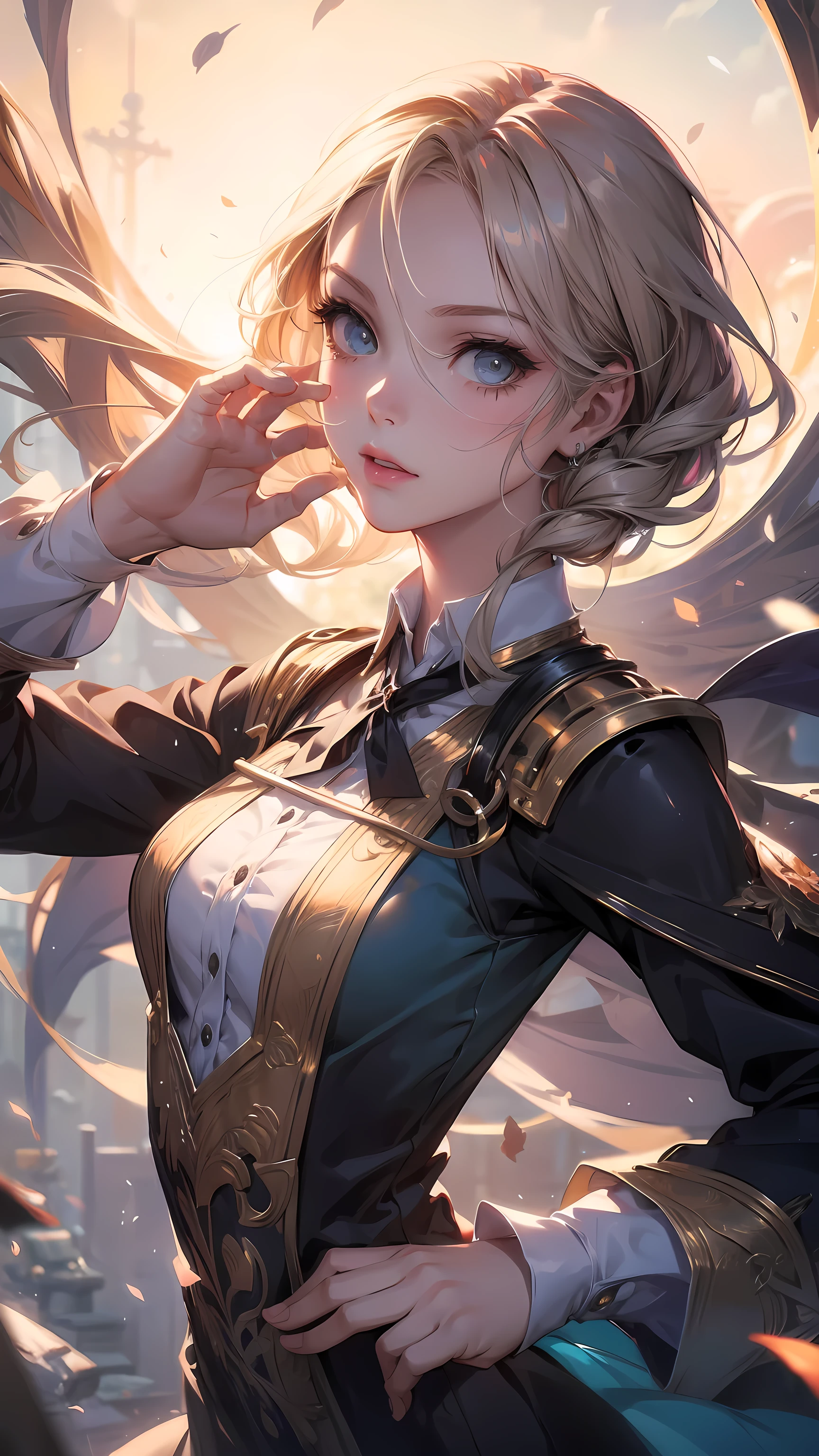 Charlie Bowater&#39;s realistic female lithograph portraits, Flowers, [gear], pipeline, Diesel Punk, Colorful ribbons, Old paper texture, Very detailed