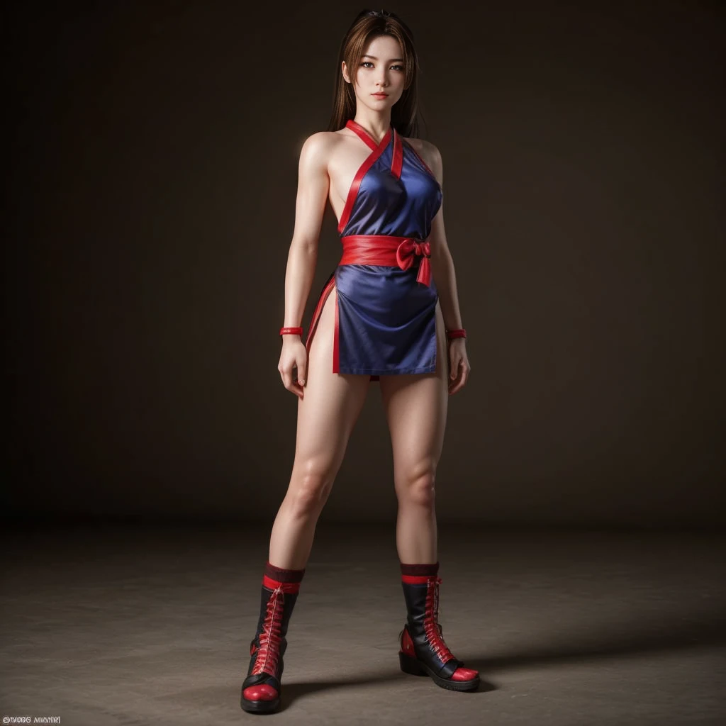 Mai shiranui, (best quality,ultra-detailed),(Realistic:1.37), beautiful and detailed face, Ultra-realistic texture, delicate face, athletic body, vivid colors. High definition, 8K