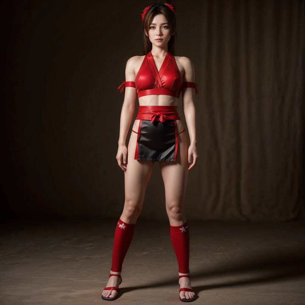 Mai shiranui, (best quality,ultra-detailed),(Realistic:1.37), beautiful and detailed face, Ultra-realistic texture, delicate face, athletic body, vivid colors. High definition, 8K