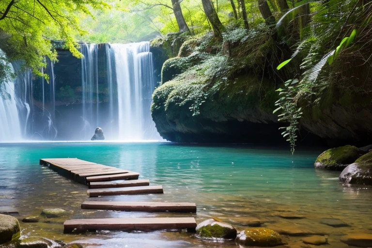 Please generate a thumbnail image for posting background music on YouTube.。The song has the following characteristics:。 """ Being Calm。Imagining nature。Imagine water。 ”””