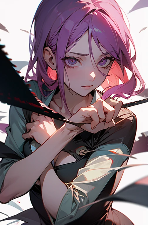 Cool women、sexy、Center of chest、Rize from Chainsaw Man、beauty、yandere、Sword in hand、Face close-up、