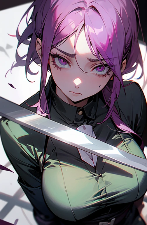 Cool women、sexy、Center of chest、Rize from Chainsaw Man、beauty、yandere、Sword in hand、Face close-up、