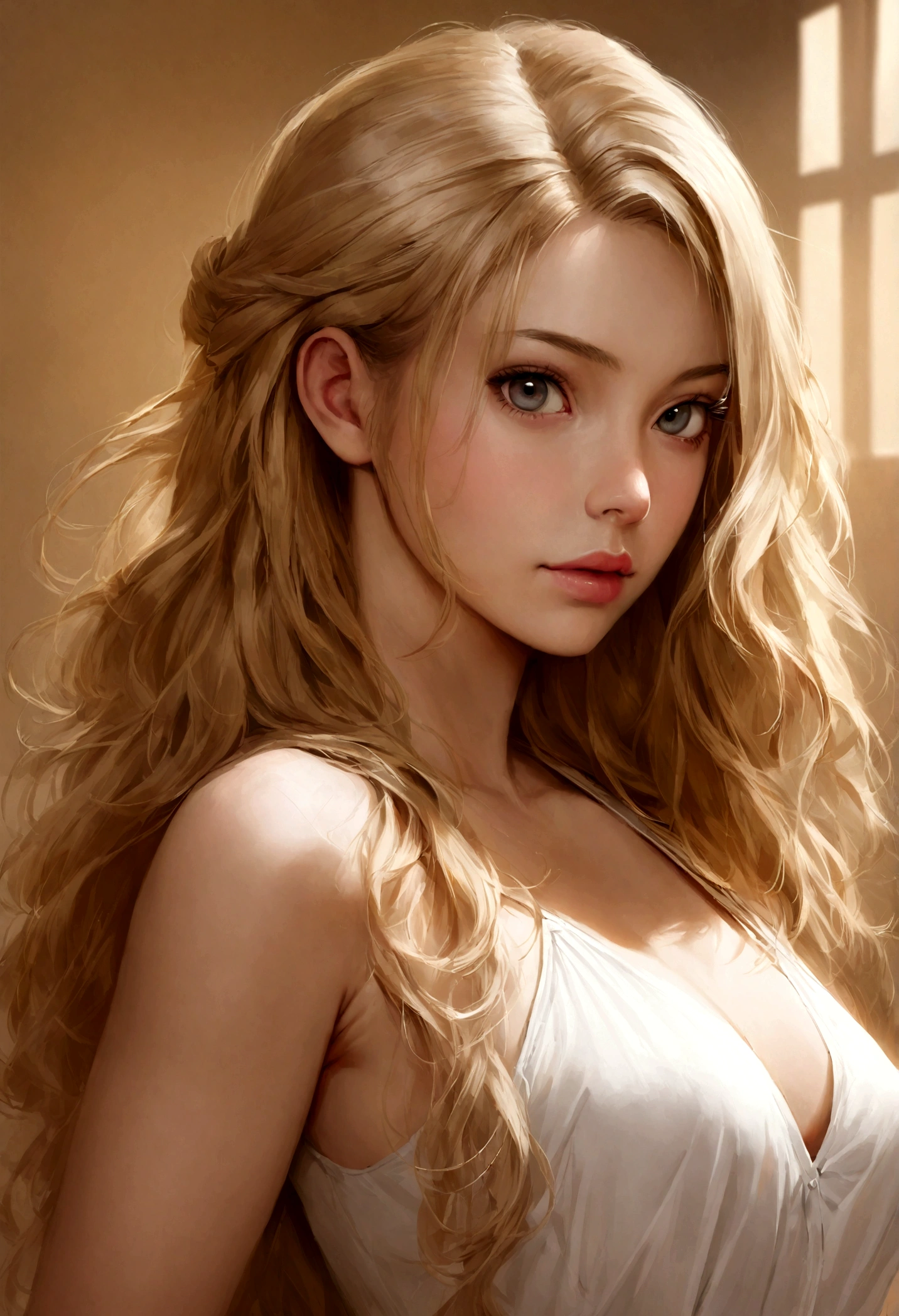 23-year-old blonde girl, pose, simple wear, very realistic,