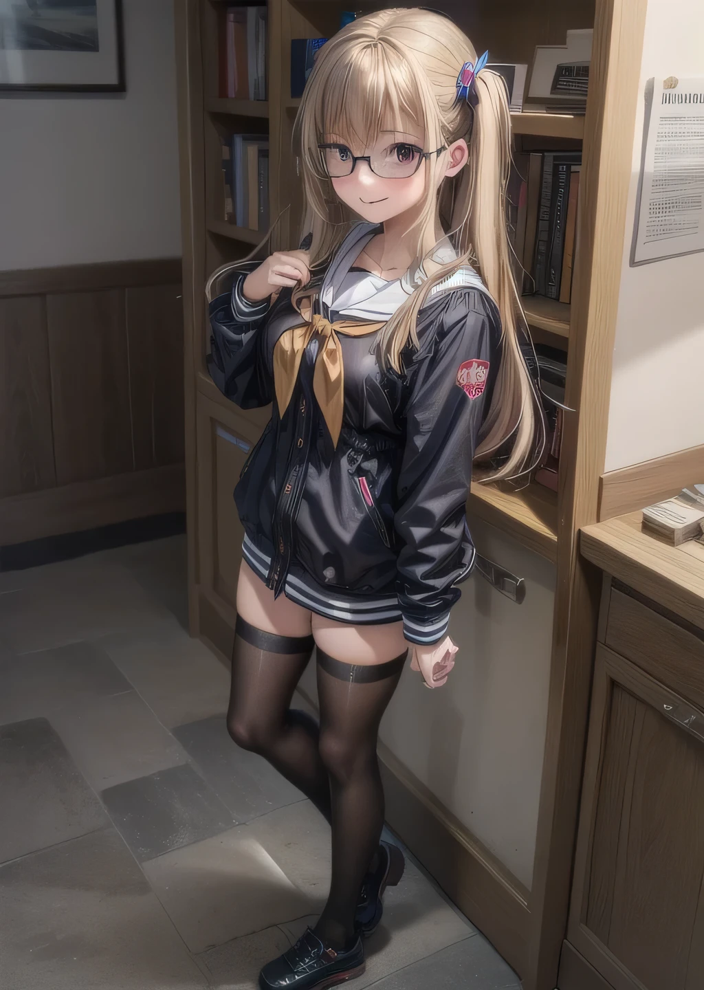  (highest quality:1.4), (High resolution:1.2), Sharp contours, Long Hair, highest quality, masterpiece,Glasses,Voice of the Heart,yandere,Full Body Shot,20-year-old woman,yandere,Big Breasts,Ecstasy,saliva,blush,Squint your eyes,Heterochromia iridis,Tuck up your clothes,zettai ryouiki