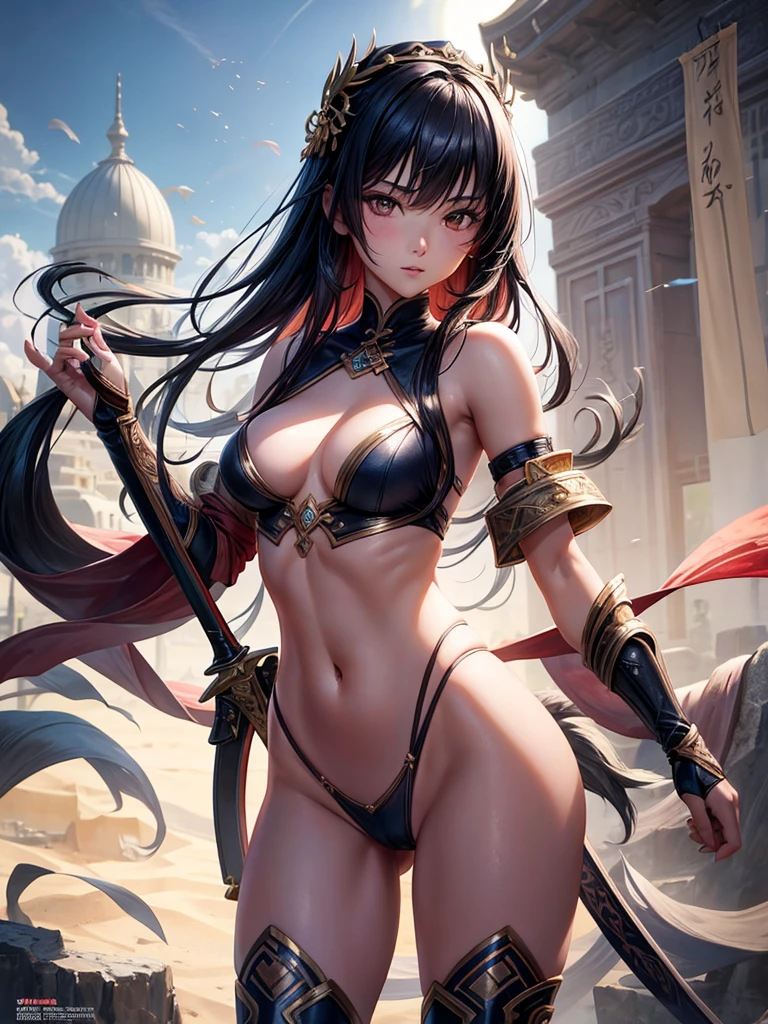 Beautiful Asian girl, 18 years old, Naked assassin girls, sexy lady, medium breasts, camel toe, hidden blade in hand,