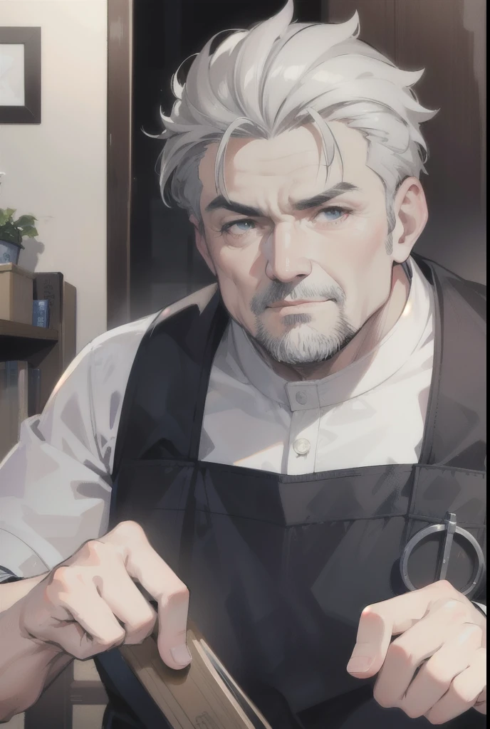 masterpiece、Gray Hair、Dwarf-like old man、anime、Muscular々、older brother、Some high、Just a Villager、Blacksmith