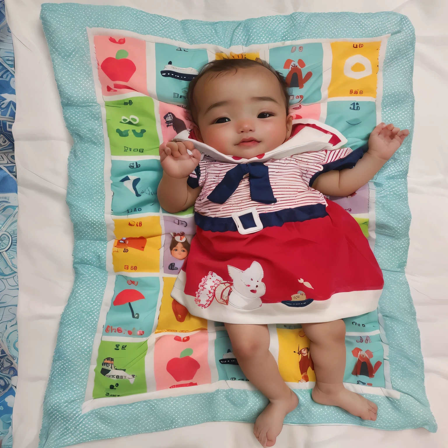 there is a baby laying on a blanket with a dress on, innocent face, good night, very detailed picture, taken with the best dlsr camera, taken with sony alpha 9, beautiful cute, innocent look, full body picture, very very low quality picture, closeup portrait shot, full body photogenic shot, portrait mode photo, marvelous expression, cute photo