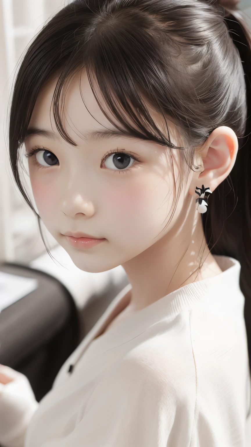 Black and White、monotone、PAPERCUT、woman、、 sideburns hair、Earrings