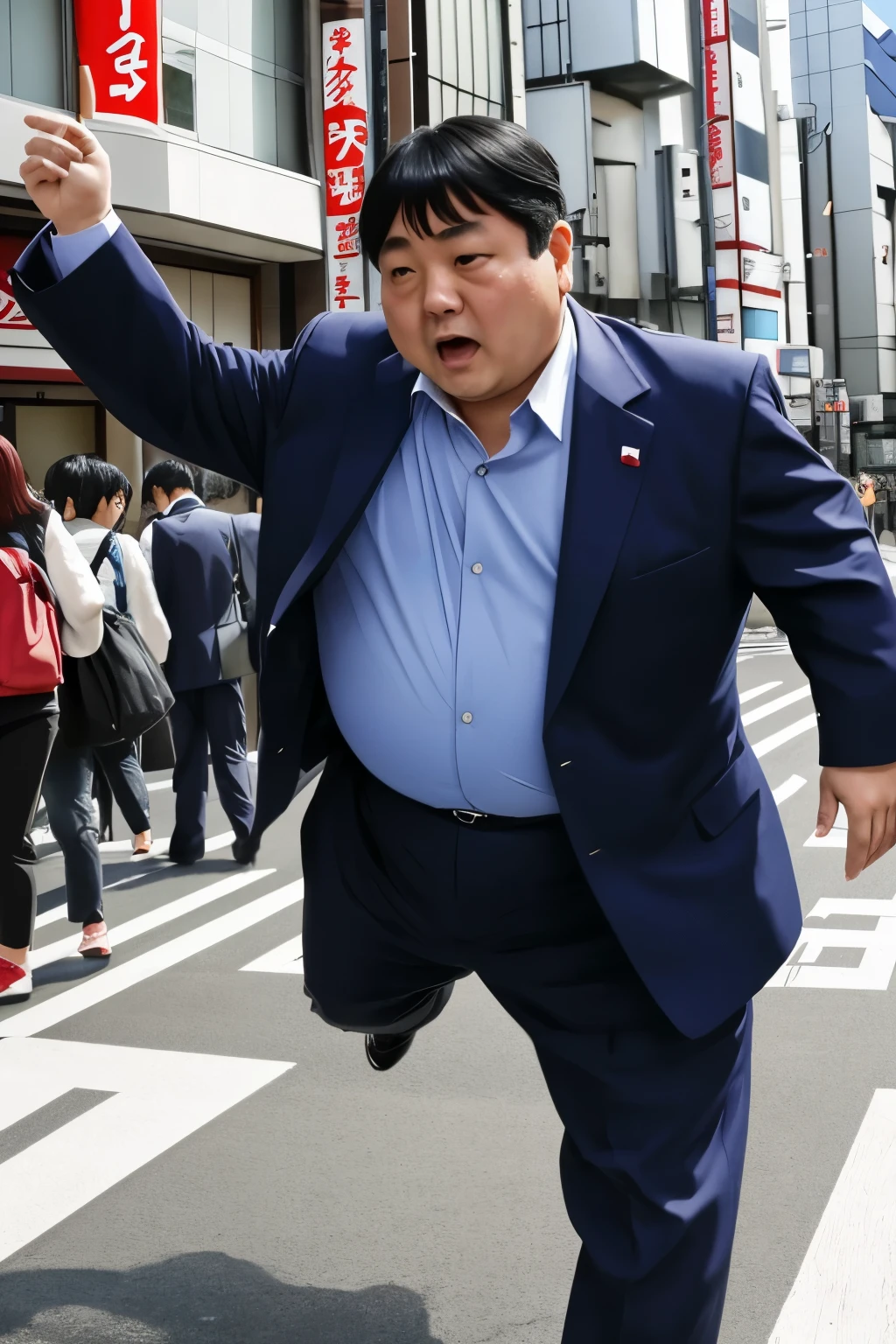 Fat and disgusting middle-aged Japanese man flies through Tokyo