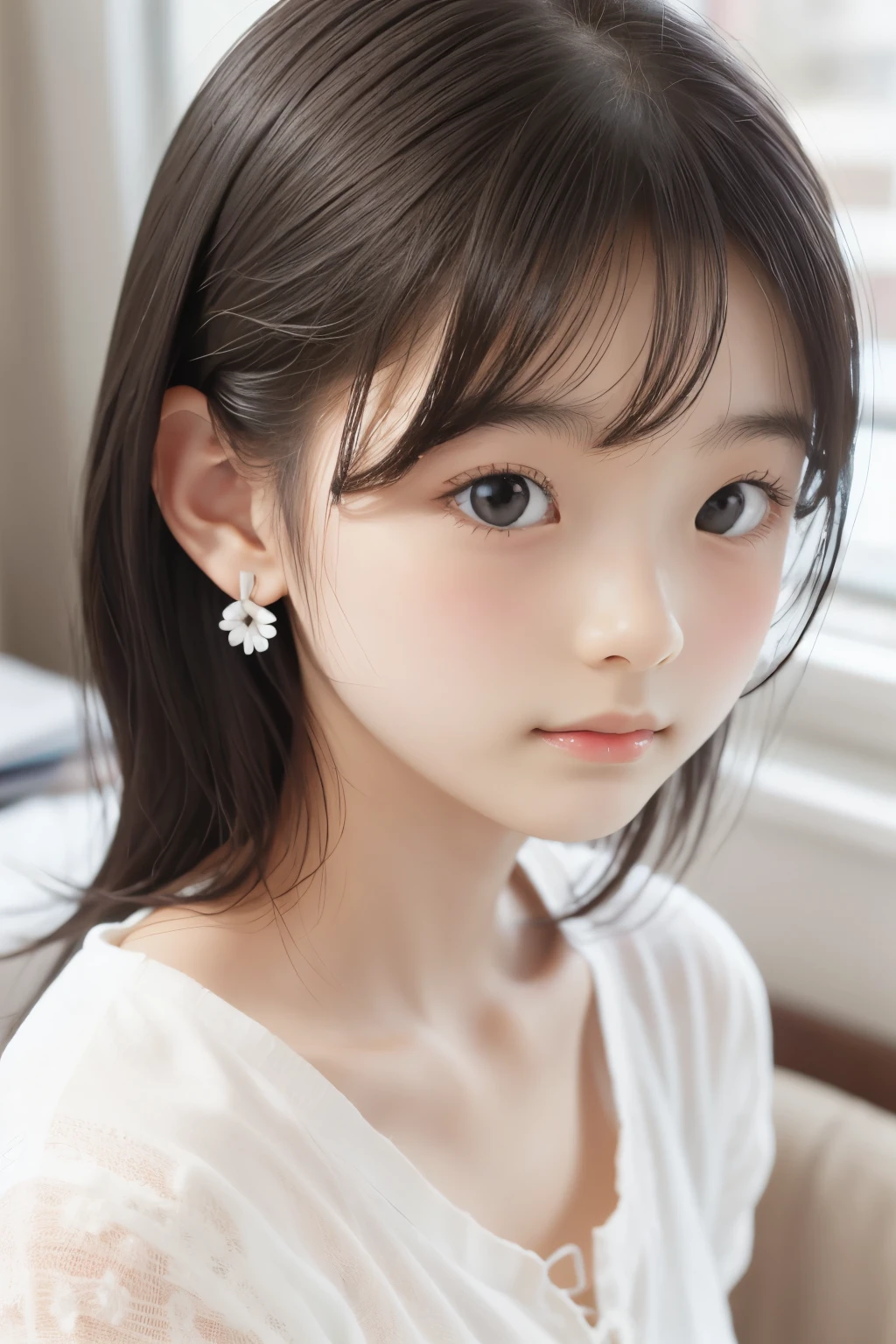 there is a young girl with a flower in her hair, ulzzangs, jaeyeon nam, wan adorable korean face, with cute - fine - face, young lovely Korean faces, young cute wan asian face, Ruan cute vtuber, young and cute girl, With flowers, xintong chen, Korean girl, chiho, lee ji eun
