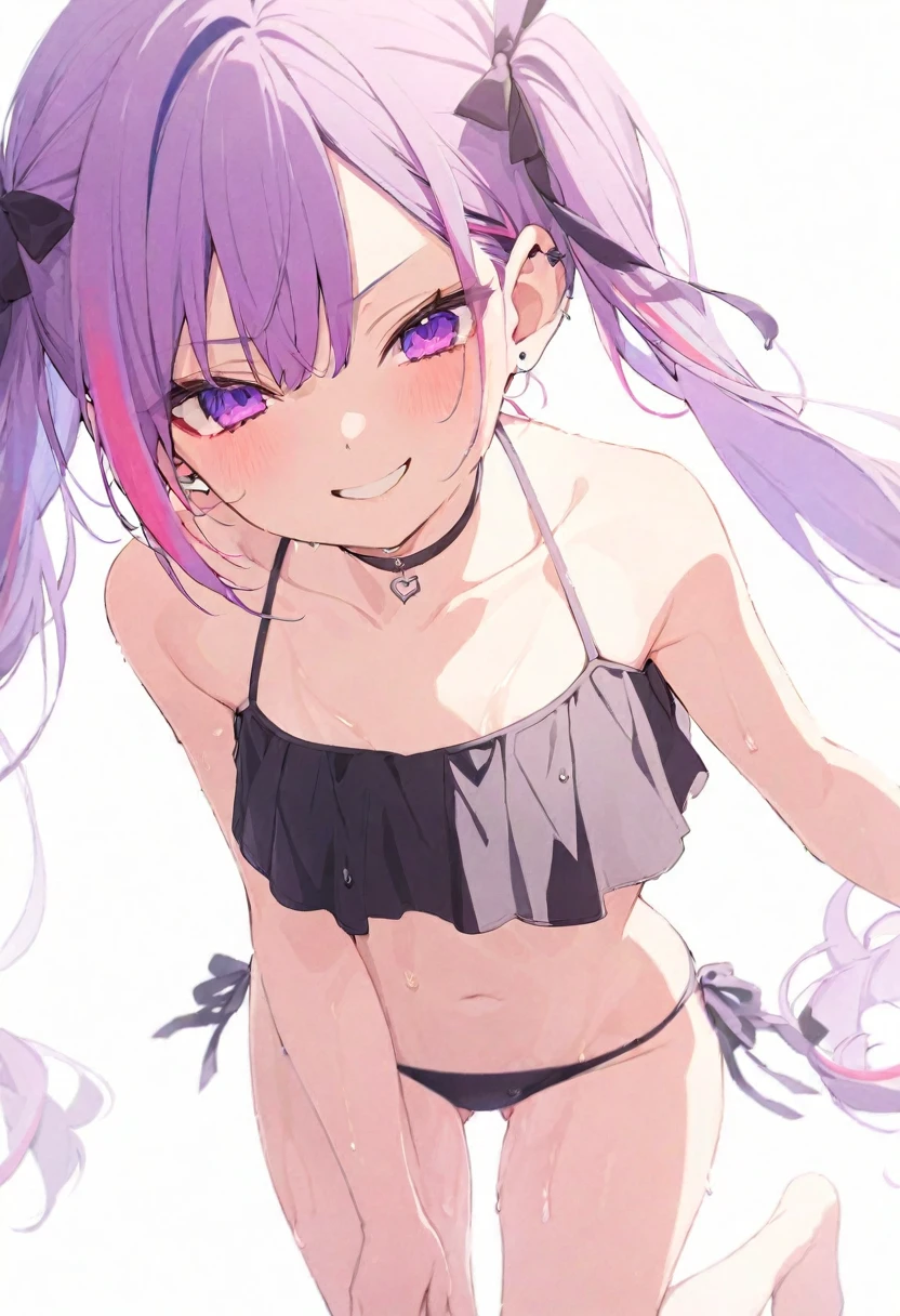 (masterpiece), (best quality), perfect face, beautiful girl, white background background, delicate and beautiful face and eyes, dark intense shadow, 
1 girl, vtuber style, cool girl, hololive, amane kanata, streaked hair, bikini, wet body, small chest, cropped shoulders, clavicle, winking, smile, bare feet, chest visible through clothes, ass visible through thighs, (full body), looking at viewer, standing, 
1 girl, vtuber style, cool girl, hololive, Tokoyami Towa, purple hair, bikini, wet body, small chest, cropped shoulders, clavicle, winking, smile, bare feet, chest visible through clothes, ass visible through thighs, (full body), looking at viewer, standing,