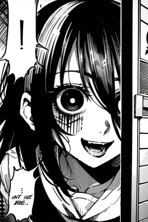 Girl with short black hair and bangs screaming in pain, manga page with panels and dialogue