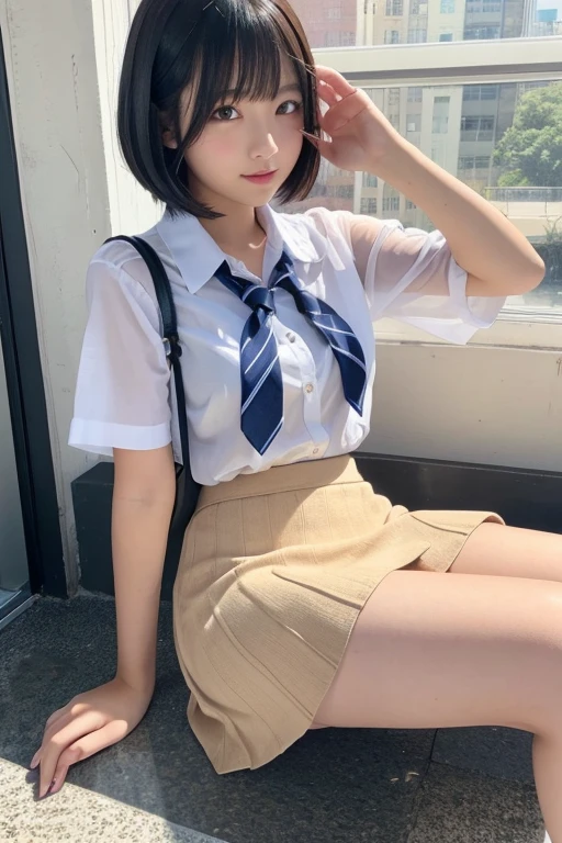 Cute Girls、high school girl、Bob Hair、See-through、mini skirt、sit