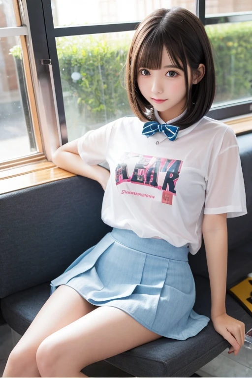 Cute Girls、high school girl、Bob Hair、See-through、mini skirt、sit