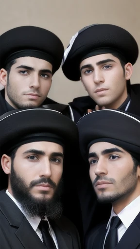 group of Young  haredim men,  gathered together, focus on the characters' faces, characters