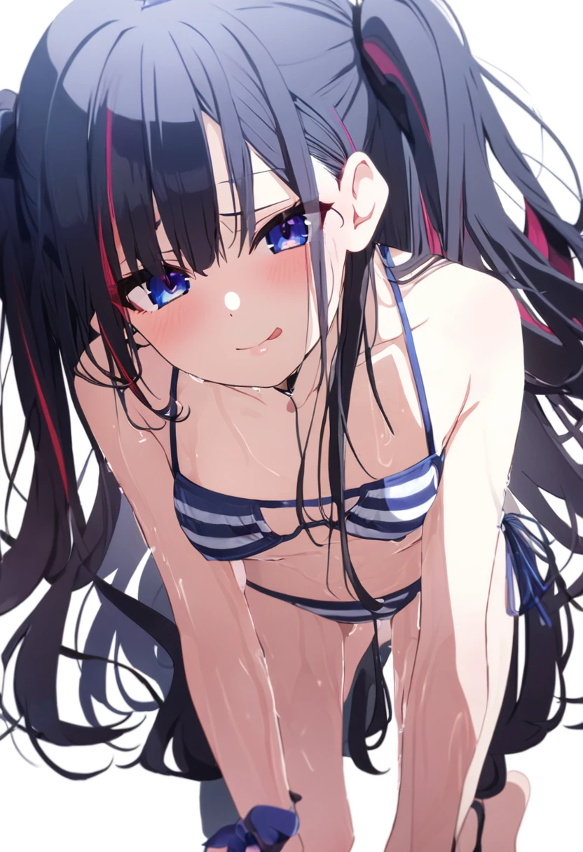 best quality, amazing quality, very aesthetic, absurdres, (1girl, aris (blue archive), blue archive, blue eyes, black hair, small breasts), (realistic face:0.9),(string bikini:1.8), (grin, blush, thigh:1.3), (cowboy shot), (glowing eyes), (half closed eyes:0.9), (saliva trail), (official art:1.3), (pool), expressive eyes, perfect face, 4k, extremely detailed anime illustration, extremely detailed eyes, perfect anatomy, light rays, extremely delicate body, smooth skin, (simple background:1.5), clear eyes, beautiful face, small breasts,(anime style:1.7), (Warm Light:1.5), (highres:2),
