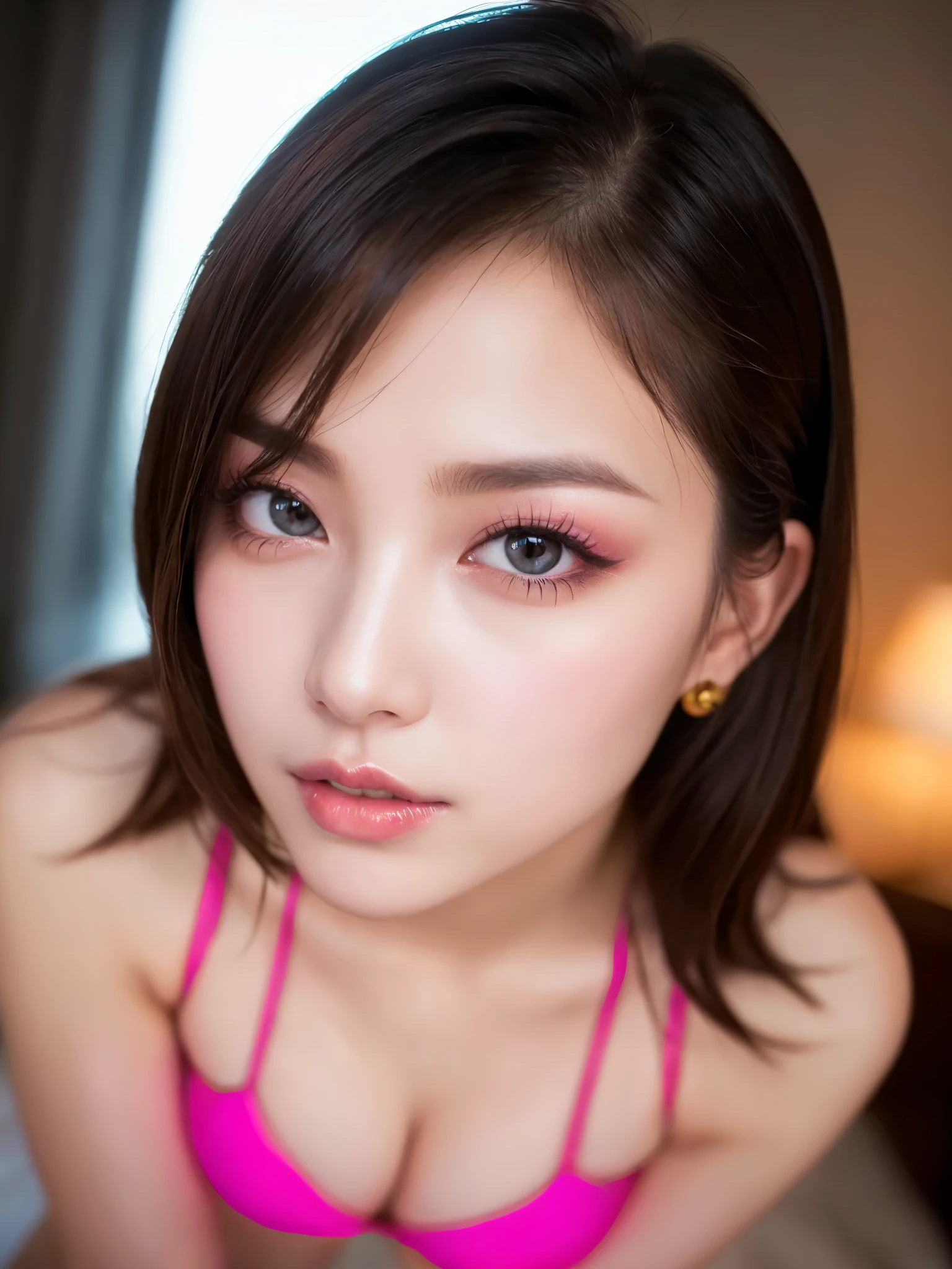 (((masterpiece))), (((highest quality: 1.4))), ((Very detailed: 1.4)) , ((Full Body Shot)), (Shot from the side), (See-through:1.3), ((One Woman)), Incredible beauty、Voluptuous mature woman、((Super shiny bikini、Fluorescent Pink))、Night Pool、 Perfect look，double eyelidの目，Delicate makeup，Cool Beauty,　Accurately expresses details such as face and skin texture,(The most beautiful face and eyes), double eyelid,Delicate skin, (Random Porn Poses), Natural Skin Shader, Volumetric, Warm shades beneath her skin,