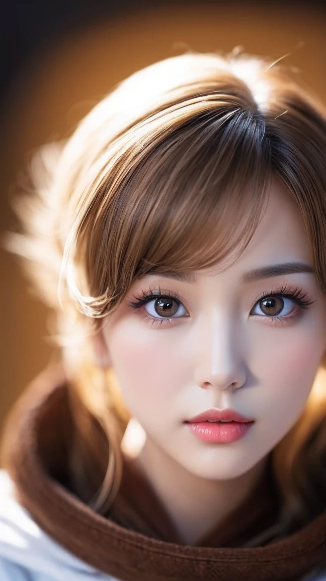 (the most absurd quality perfect eyes), ((natural super beautiful cute sharp-face)), (light pale complexion), ((clear no blur and sharp perfect round realistic brown_eyes:1.25)super detail), finely detailed pupils, detailed lips:1.3, [pink_lipstick:1.3]