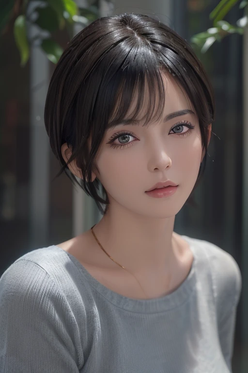 (masterpiece:1.3), (8k, photorealistic, RAW photo, best quality: 1.4), (1girl), beautiful face, (realistic face), (black hair, short hair:1.3), beautiful hairstyle, realistic eyes, beautiful detailed eyes, (realistic skin), beautiful skin, (sweater), absurdres, attractive, ultra high res, ultra realistic, highly detailed, golden ratio