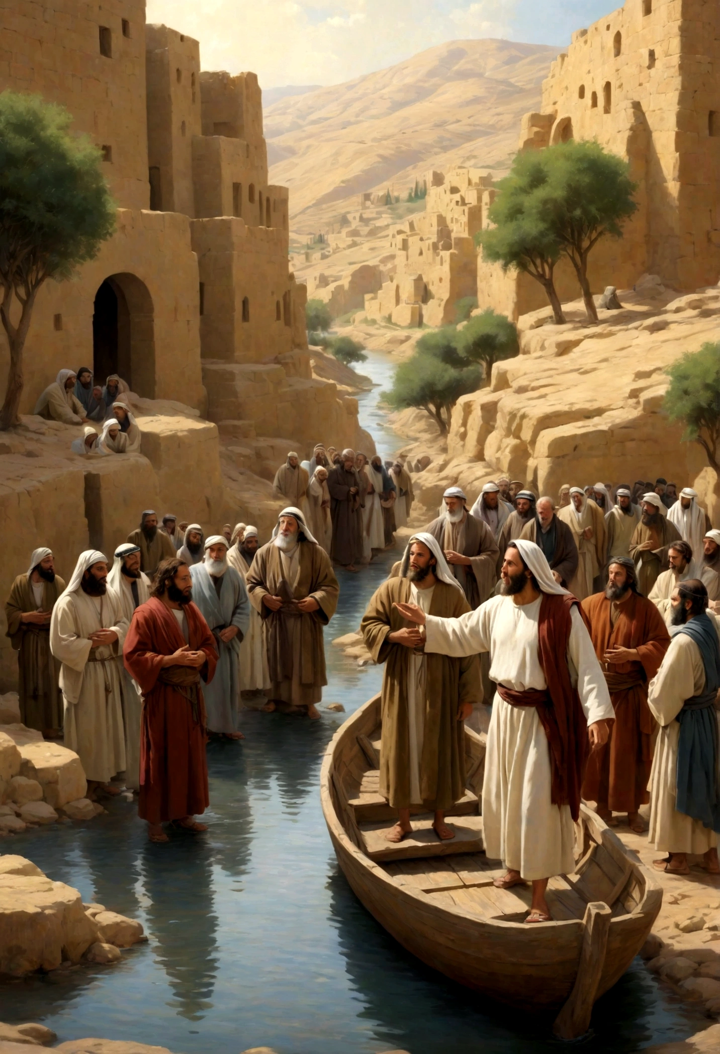 During the time of Jesus, the people of Israel were diverse in their backgrounds, occupations, and beliefs, yet united by their shared heritage and faith. As Jesus crossed the Jordan River, he would have encountered a variety of individuals, each with their own stories and perspectives.
Among them were devout Jews who adhered closely to the teachings of the Torah and the traditions of their ancestors. These individuals would have revered Jesus as a fellow Jew and perhaps been intrigued by his teachings and actions, which challenged conventional religious norms.
There were also those who held positions of authority within the religious and political structures of Judea, such as Pharisees, Sadducees, and members of the Sanhedrin. Some of these figures would have been skeptical or even hostile towards Jesus, viewing him as a potential threat to their power and influence.
Additionally, Jesus would have encountered ordinary people from all walks of life: fishermen casting their nets into the river, farmers tending to their crops in the surrounding fields, merchants trading goods along the riverbanks, and families going about their daily lives.
Among the crowds that gathered to witness Jesus' crossing of the Jordan, there may have been individuals who were marginalized or outcast from society, seeking hope and healing in his presence. Jesus' message of love, compassion, and inclusion would have resonated deeply with these individuals, offering them a sense of belonging and dignity.
Overall, the people of Israel at the time of Jesus' crossing of the Jordan River represented a diverse tapestry of humanity, each person carrying their own hopes, fears, and aspirations. In the presence of Jesus, they found a beacon of light and hope, inviting them to journey towards a deeper understanding of God's kingdom and their place within it. imagem tamanho 16:9