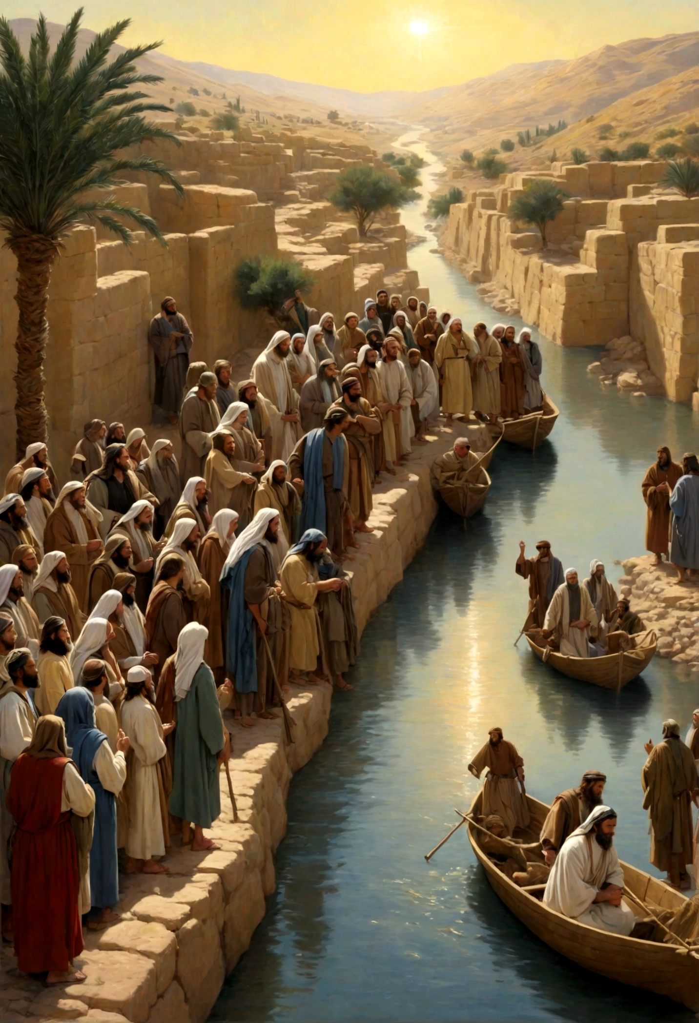 During the time of Jesus, the people of Israel were diverse in their backgrounds, occupations, and beliefs, yet united by their shared heritage and faith. As Jesus crossed the Jordan River, he would have encountered a variety of individuals, each with their own stories and perspectives.
Among them were devout Jews who adhered closely to the teachings of the Torah and the traditions of their ancestors. These individuals would have revered Jesus as a fellow Jew and perhaps been intrigued by his teachings and actions, which challenged conventional religious norms.
There were also those who held positions of authority within the religious and political structures of Judea, such as Pharisees, Sadducees, and members of the Sanhedrin. Some of these figures would have been skeptical or even hostile towards Jesus, viewing him as a potential threat to their power and influence.
Additionally, Jesus would have encountered ordinary people from all walks of life: fishermen casting their nets into the river, farmers tending to their crops in the surrounding fields, merchants trading goods along the riverbanks, and families going about their daily lives.
Among the crowds that gathered to witness Jesus' crossing of the Jordan, there may have been individuals who were marginalized or outcast from society, seeking hope and healing in his presence. Jesus' message of love, compassion, and inclusion would have resonated deeply with these individuals, offering them a sense of belonging and dignity.
Overall, the people of Israel at the time of Jesus' crossing of the Jordan River represented a diverse tapestry of humanity, each person carrying their own hopes, fears, and aspirations. In the presence of Jesus, they found a beacon of light and hope, inviting them to journey towards a deeper understanding of God's kingdom and their place within it. imagem tamanho 16:9