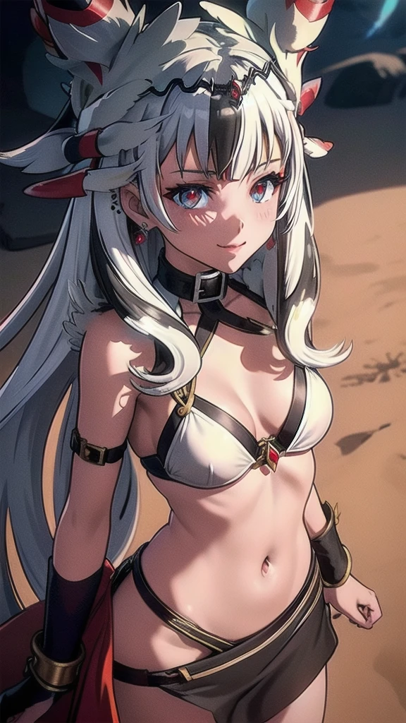 masterpiece, best quality, 1 solo girl, white hair, red eyes, long hair, medium breasts, sexy body and face, wavy hair, smile, white bikini, pendant, bracelet, jewelry, earrings, feather hair ornament, ball, lying at the sand, summer, sexy pose, cowboy shots, detailed body, face, and eyes, sharp focus, vibrant, creative, dynamic, high definition, high resolution, 8k, (Upscale: R-ESRGAN 4x+ Anime6mage enchance:4x), voluptuous body, cinema lightning, dakimakura style, looking at the viewer, drill hair, twin drills