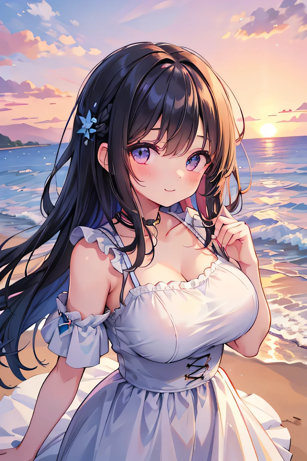 highest quality、High resolution、Detailed Background、(Detailed eyes:1.2)、Teenage beauty、(Highly detailed face:1.4)、(Huge breasts:1.1)、Cute hair color、Cute hairstyle、
At dusk、A young girl is seen taking a walk with her dog, who plays on the beach.。Looking up at the red sky、The sight of her happily running around with her dog、It truly represents the comfort of summer.。
These、A girl enjoying summer in nature、Innocent and adorable、It makes me feel the coming of summer.。An innocent smile、Full of concentration、Relaxed Rest、And fun times with dogs。Truly a summer experience、A lovely view unfolds。